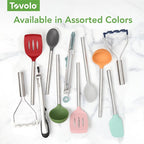 Tovolo Silicone Cooking Utensil Set of 6 Pink Sorbet Ladle Slotted Turner Tongs Flex Core Spatula Scraper Mixing Spoon and Potato Masher, Dishwasher Safe BPA Free Silicone Kitchen Utensils