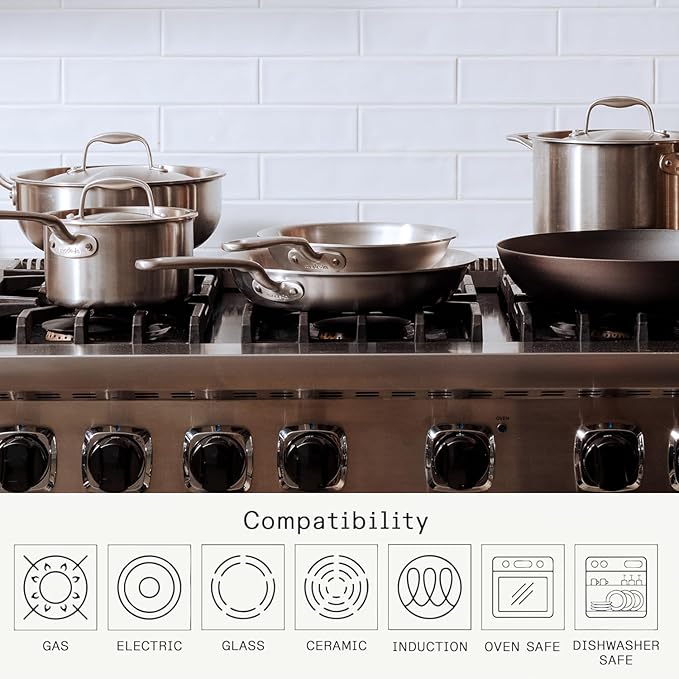 Made In Cookware | 10 Piece Stainless Steel Pot and Pan Set | 5 Ply Clad - Includes Stainless Steel Frying Pans, Saucepans, Saucier and Stock Pot W/Lid | Professional Cookware | Crafted in Italy