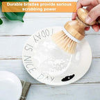 Boao 3 Pieces Bamboo Dish Scrub Brush and 1 Holder Natural Wooden Kitchen Cleaning Scrubbers Durable Bamboo Palm Household Pot Scrubber Brush for Dishes Pots Pans Kitchen Sink Cleaning