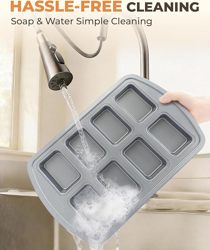 Mini Loaf Pan, 8-Cavity Non-Stick Carbon Steel Baking Pans Set for Banana Bread, Cornbread, Cheesecake, Muffins, Pound Cake, Small Meatloaf, Bread Pan