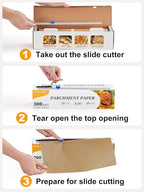 SMARTAKE Parchment Paper Roll for Baking, 2-Pack of 12 in x 300 ft, 600 sq.ft, Non-Stick Baking Paper Sheets with Slide Cutter, Heavy Duty Extra Long, for Kitchen Baking Cooking Grilling, Unbleached