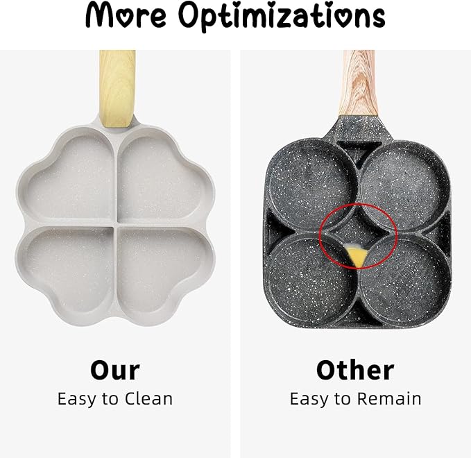 Caannasweis Egg Pan Omelette Pan, 4-Cup Nonstick Granite Omelette Skillet Breakfast Frying Pan Egg Cooker Suitable for Gas Stove & Induction Cookware, PFOA PFOS Free, Beige Heart Shaped