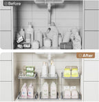 3 Pack Bathroom Organizers and Storage - Multi-Purpose,2-Tier Clear Pull Out Organization for Bathroom,Under Sink,Kitchen,Vanity,Countertop,Cabinet,Pantry & Medicine Cabinet,Grey