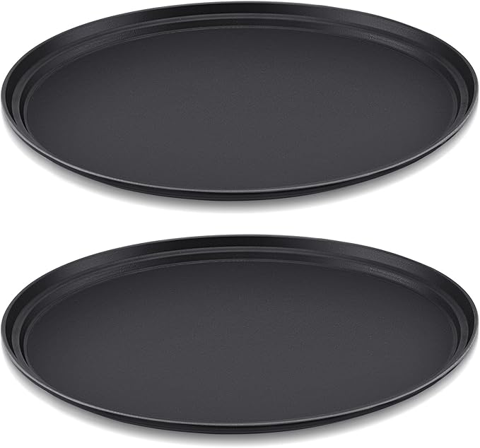 FillTouch 2 Pcs Restaurant Serving Trays PP Plastic Non Slip Rubber Lined Large Oval Tray for Kitchen Dining Room Cafeterias Fast Food Service (24 x 29 Inch,Black)