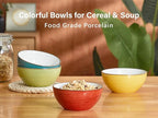 ONEMORE 16 oz Cereal Bowls Set of 4 Soup Bowls Ceramic for Kitchen - Dishwasher and Microwave Safe - Colorful Bowl Set for Oatmeal Salad Pasta Fruits, 5.5 inch, Assorted Colors