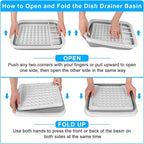Collapsible Dish Drying Rack Portable Dish Drainers for Kitchen Counter with Drainboard, Kitchen Sink Organizer Basket RV Accessories Camper Storage and Organization Dish Rack Over Sink Drying Rack