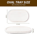 HPC Decor 15in Oval Wooden Tray - White Beaded Serving Tray, Rustic Farmhouse Vintage Centerpiece, Kitchen & Living Room Decor