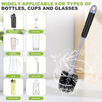 Long Handle Bottle Brush, Reusable Water Bottle Cleaner Brush, Flexible Scrub Brush for Water Bottles, Glasswares, Mugs, Thermos, Black, 2 Pack