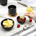 Sureasy Small Bowls 4 OZ, 3.5 Inch Dipping Bowls, Ceramic Embossed Mini Bowl for Side Dishes, Sauces, Appetizer, Housewarming, Set of 4, Black