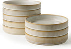 famiware Star 7.5" Pasta Bowls Set, Salad Bowl Set of 8, Double Reactive Glaze, Stackable, Ideal for Your Friend for Housewarming, Festivals, Cappuccino White