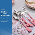 20-Piece pink Silverware Set, 18/0 Stainless Steel pink Handle Flatware Set, Service for 4, Modern Cutlery Set Includes Dinner Knives Forks Spoons, Mirror Polished, Dishwasher Safe