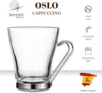 Bormioli Rocco Oslo 7.5 oz. Cappuccino Tempered Glass Cup with Removable Stainless Steel Handle for Coffee, Tea, Lattes, and Hot Drinks, Set of 4