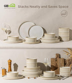 GBHOME 12-Piece Stoneware Dinnerware Set for 4 – Ribbed Ceramic Plates and Bowls, Scratch-Resistant, Microwave & Dishwasher Safe, Reactive Glaze, Oatmeal Veil