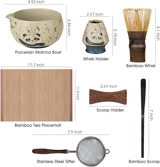 Matcha Whisk Set, 7-Piece Matcha Kit with Ceramic Bowl, Bamboo Whisk, Scoop, Sifter, Holder & Bamboo Mat – Premium Matcha Tea Set for Beginners & Matcha Lovers, Gift Ready