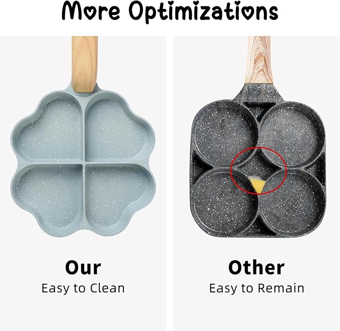 Caannasweis Egg Omelette Pan, 4-Cup Nonstick Granite Omelette Skillet Breakfast Frying Pan Egg Cooker Suitable for Gas Stove & Induction Cookware, PFOA PFOS Free, Green Heart Shaped