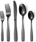 Skull Embossed Silverware Set for 8,OIULO 40-Piece Black Flatware set,Unique Gothic Pattern Design,Mirror Finished Fine Vintage Cutlery,Halloween Tableware Knives Fork Spoon Utensils Kitchen