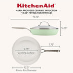 KitchenAid Hard Anodized Ceramic Induction Nonstick Cookware Frying Pan/Skillet with Lid, Dishwasher Safe, 12.25 Inch Non Stick Fry Pan with Stainless Steel Handle - Pistachio