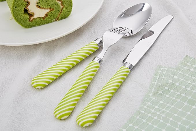 ANNOVA Silverware Set Stainless Steel Colorful Tableware Kitchen Flatware Set Utensils, Includes Dinner Knives, Forks, Spoons, Salad Forks & Dessert Spoons (Light Green, 20 Pieces)
