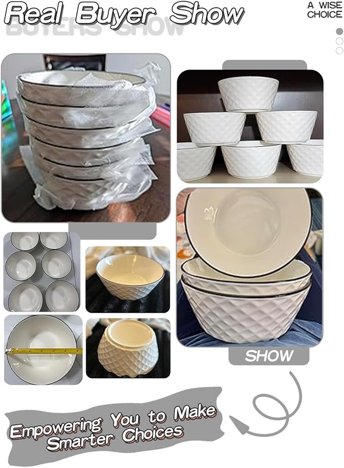 Yeacccng Ceramic Soup Bowls Set of 6, 30 Oz White Cereal Bowls, 6 inch Small Soup Bowls for Soup, Oatmeal, Salad, Pasta, Snacks, Fruits, Dishwasher & Microwave Safe, Scratch-Resistant, Lead-Free