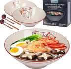 NJCHARMS Ceramic Japanese Ramen Noodle Soup Bowl, 2 Sets (6 Piece) 42 Ounce, with Matching Spoon and Chopsticks for Udon Soba Pho Asian Noodles (8 inch, Beige)