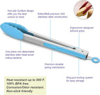 3 Pack Blue Kitchen Tongs, Premium Silicone BPA Free Non-Stick Stainless Steel BBQ Cooking Grilling Locking Food Tongs, 9-Inch 10-Inch & 12-Inch