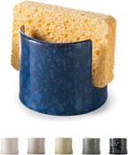 Zoeeker Kitchen Sponge Holder, Ceramic Sponge Organizer Scrubby Holder Sink Caddy Dish Rack for Kitchen and Bathroom, Farmhouse Decor, Blue