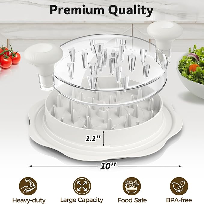 10" Pro Chicken Shredder Tool Twist Large for Kitchen, BPA-Free Food-Safe Meat Grinder, Visible Chicken Breast Meat Shredder with Strong Anti-Slip Bottom & Ergonomic Handle, White