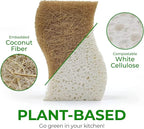 AIRNEX Natural Kitchen Sponges (24 Pack) - Biodegradable Cellulose & Coconut Scrubber Dish Sponges for Kitchen - Eco-Friendly, Non Scratch, Compostable, Non Toxic S-Shaped Natural Sponges for Dishes