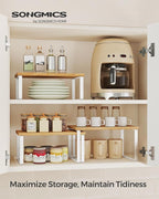 SONGMICS Cabinet Organizer Shelf, Set of 3 Kitchen Counter Shelves, Kitchen Storage, Spice Rack, Stackable, Expandable, Cloud White and Natural Beige UKCS014YL02