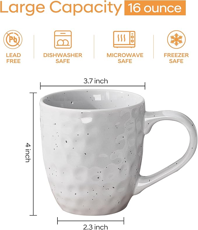 Coffee Mugs Set of 6，14 oz Large Ceramic with Handles,Coffee,Salad,Noodles etc Cups for Cereal Latte,Vibrant Colors (Vibrant 6, 14-oz)