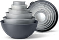 COOK WITH COLOR Mixing Bowls Set with TPR Lids - 12 Piece Plastic Nesting Bowls Set includes 6 Prep Bowls and 6 Lids, Microwave Safe (Grey)