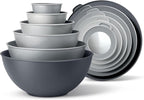 COOK WITH COLOR Mixing Bowls Set with TPR Lids - 12 Piece Plastic Nesting Bowls Set includes 6 Prep Bowls and 6 Lids, Microwave Safe (Grey)