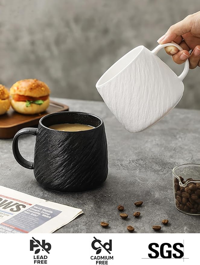 Ceramic Rock-Textured Coffee Mugs Gift Set, 17 oz Mug Set of 4, Large Capacity Coffee Cup Set Tea Cup tazas para café Big Stoneware Mug for Latte, Hot Chocolate, Cocoa, Cappuccino