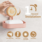 Double Layer Soap Dish for Shower 2 Pack, Wall Mounted Bar Soap Holder Suction Cup 2 Layer Self Draining Soap Case Sponge Holder for Shower Bathroom, Tub and Kitchen Sink, Pink