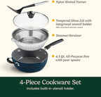 Cuisinart Preferred Pan 4-Pc Set - Crème de la Creme (4.5 Qt. Multi-Purpose Pan w/Cover, Steamer, Slotted Turner)
