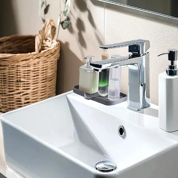 2 PC Sponge Stand for Kitchen Sink and Soap Tray for Bathroom Sink, Silicone Soap Dish with Drain and Toothbrush Holder, Cutlery Dispenser, Tray and Utensil Organizer