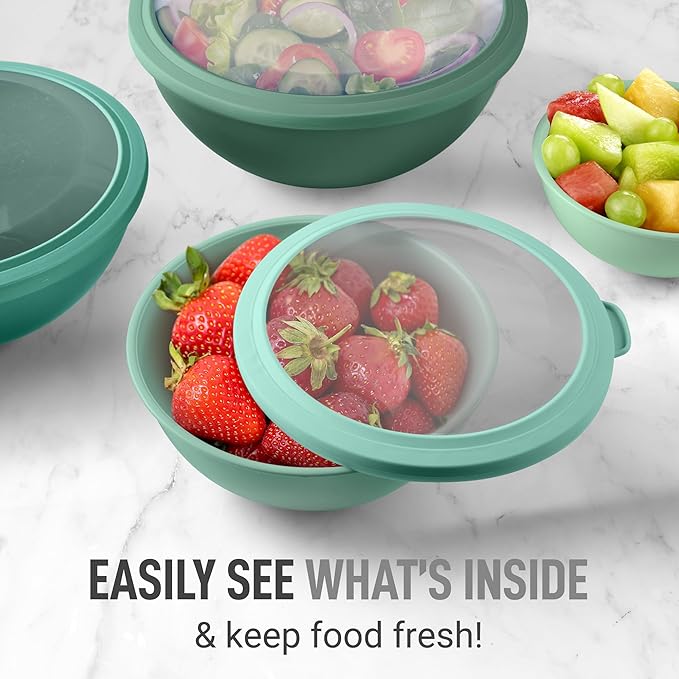 Zulay Kitchen 12-Piece Plastic Mixing Bowl Set - Colorful Nesting Bowls with Lids - Microwave & Freezer Safe (Teal Ombre)