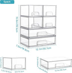 Vtopmart Stackable Storage Drawers Set of 6, Clear Plastic Organizer Bins for Bathroom Supplies, Ideal for Cabinet,Shelf, Pantry, Laundry Room Organization