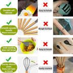 Silicone Cooking Utensil Set, 35 Pcs Kitchen Utensils by Fungun, Non-stick Heat Resistant Kitchen Gadgets Cookware with Natural Wooden Handle -(Gray)