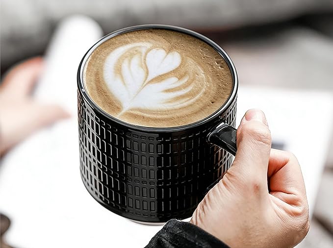 KOOV Ceramic Coffee Mug Set with Stand, 16 oz Coffee Mugs for Coffee, Tea, Cocoa, Stackable Ceramic Coffee Cup Set of 4, Large Mug Set of 4, Drinking Vessels for Women, Men (Blueset)