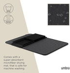 Umbra Udry Dish Rack and Microfiber Drying Mat – Space-Saving Design Folds Up for Easy Storage, Basic Rack, Black