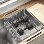 Fanbsy Dish Drying Rack in Sink, Extendable Stainless Steel Dish Drainers for Kitchen Counter, Anti-Rust Dish Dryer Rack with Utensil & Cup Holders, for Inside Sink, Over The Sink