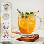 KEMORELA Glass Coffee Mugs Set of 4, Ribbed Large Coffee Mug 16 Oz With Handles for Hot Beverages, Clear Mugs for Tea, Cappuccino, Latte, Espresso Coffee, Glass Coffee Cups Large Coffee Mug