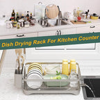 LIYI Dish Drying Rack, Adjustable Spout Design,Kitchen Dish Racks,Made of Iron Material,with Removable Draining Board,Suitable for Kitchen and Caravan Use Scenarios,Grey