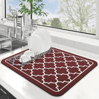 WISELIFE Dish Drying Mat Super Absorbent Drying Mat Large Dish Drying Mats for Kitchen Counter Easy Clean Dish Mat Kitchen Drying Mat15"x 18" Stylish Red