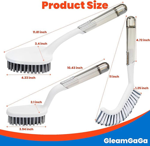 3 Pack Shower Scrub Brush Set – Heavy-Duty Scrub Brushes for Cleaning with Long Handle, Stiff Bristles Grout Brush, Shower Scrubber for Bathroom, Bathtub, Kitchen, Tile, Floor, Grout, Sink & Carpet
