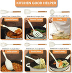 Large Silicone Kitchen Utensils Set with Holder, 25Pcs Cooking Utensil Set with Wooden Handle, Heat Resistant Spatula Sets for Cooking, BPA Free Silicone Utensils Set for Non-Stick Cookware(White)