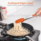 600ºF Heat Resistant Kitchen Tongs: U-Taste 9+12 inch Silicone Cooking Tong Set with Firm Sealed Non Stick Rubber Tips and Silicon Coated 18/8 Stainless Steel Handle for Serving Grilling Salad(Orange)