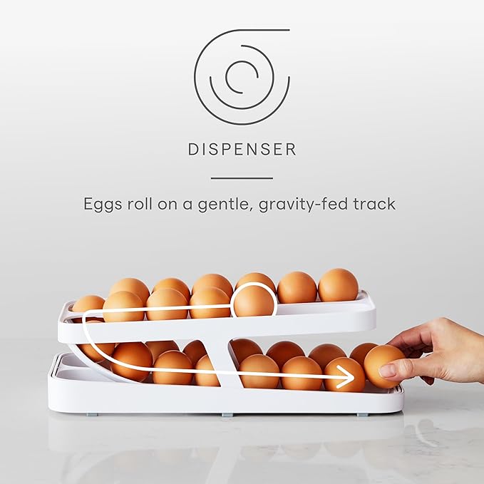 YouCopia RollDown® Egg Dispenser, Rolling Eggs Dispenser and Organizer for Refrigerator Storage, Double Track