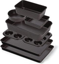 8 Piece Nonstick Stackable Bakeware Set -8 Piece Nonstick Bakeware Set - Easy Storage, 450°F Oven Safe, Durable Design, Muffin, Loaf, Baking Sheets, Round & Square Pan, Roaster; BPA-Free (Dark Brown)